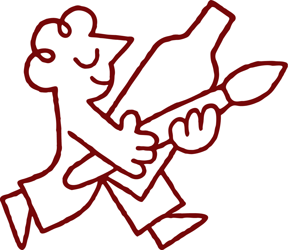 Cartoon character holding a paintbrush and bottle
